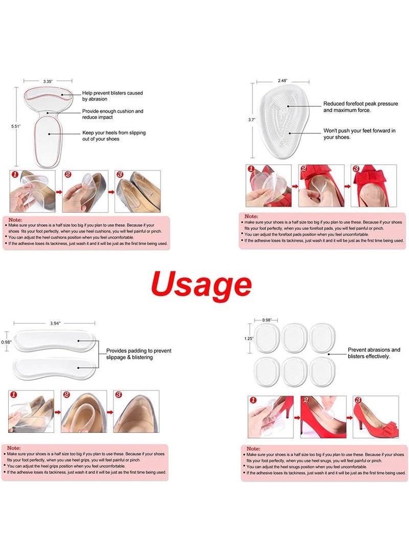 Meetion Heel Grips Liners and Arch Support,Clear Back Heel Insoles Cushions for High Heels by Blomed,Gel Shoe Inserts for Men & Women Ball of Foot Pads for Foot Pain Relief (Transparent) [ Value 14PCS ]  - Image 3