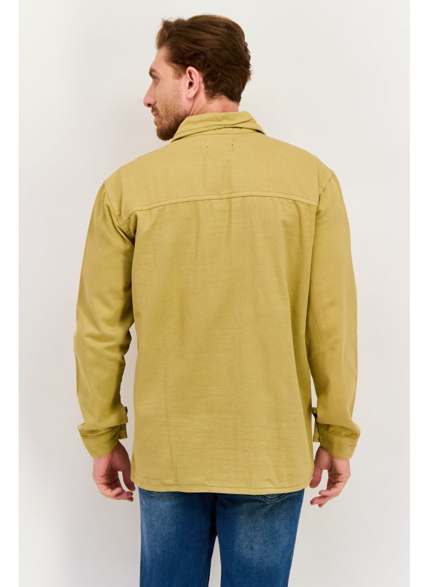 Night Addict Men Plain Long Sleeve Jacket Shirt, Dark Beige  - Image 4