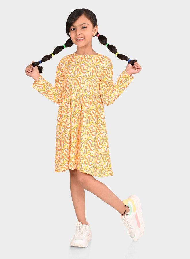 بونكيدز فستان بناتي أبيض وملون قطن % مطبوع بقصة عادية - Image 1