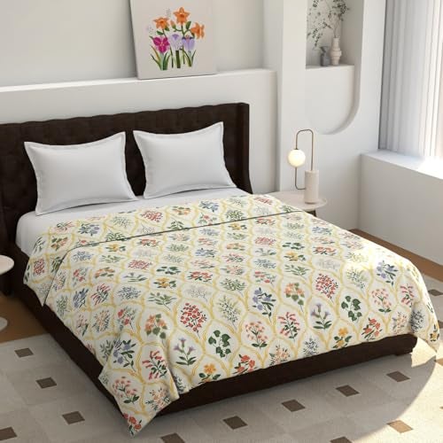 TIB Soft Glace Cotton King Size Duvet Cover II Razai Cover II Quilt Cover II Dohar for Double Bed with Zipper (Dohars) (Double, Cream),140 Tc - Image 1
