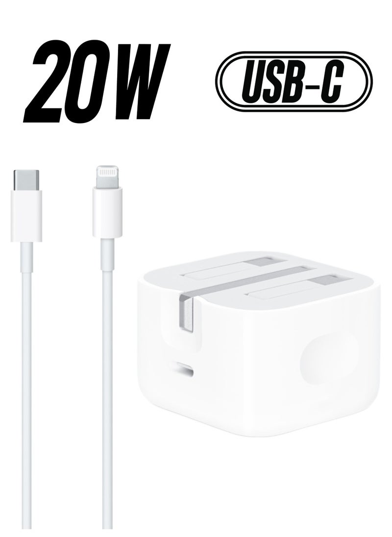 MUNTAQI iPhone Charger 20W USB-C Dual Port Power Adapter – iPhone Fast Charger with Type-C to Lightning Cable 1 Meter, White | USB-C Wall Fast Charger Compatible with All iPhone Models (iPhone 12, 13, 14, 15, and more) - Image 1
