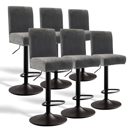 WUSOUPU Velvet Bar Stool Chair Covers Stretch Soft Bar Stool Covers with Backs Washable Removable Barstool Seat Covers Set of 6 Barstool Cover Slipcovers for Cafe Pub Dining Room Velvet Dark Grey - Image 1