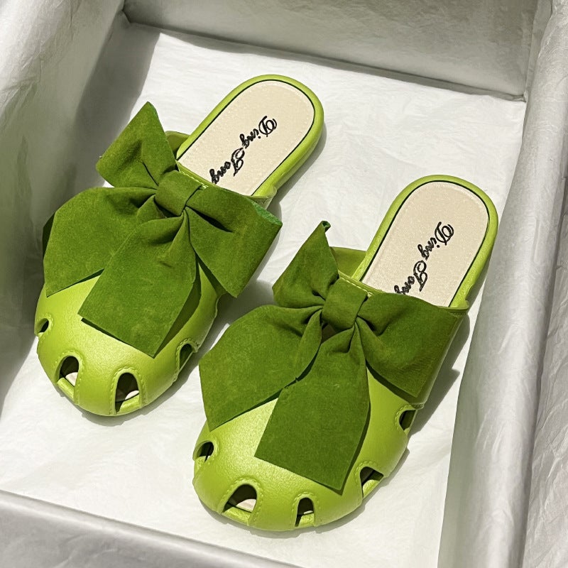 Womens Summer Slippers Fashion Soft Sole Bow (Green)  - Image 1