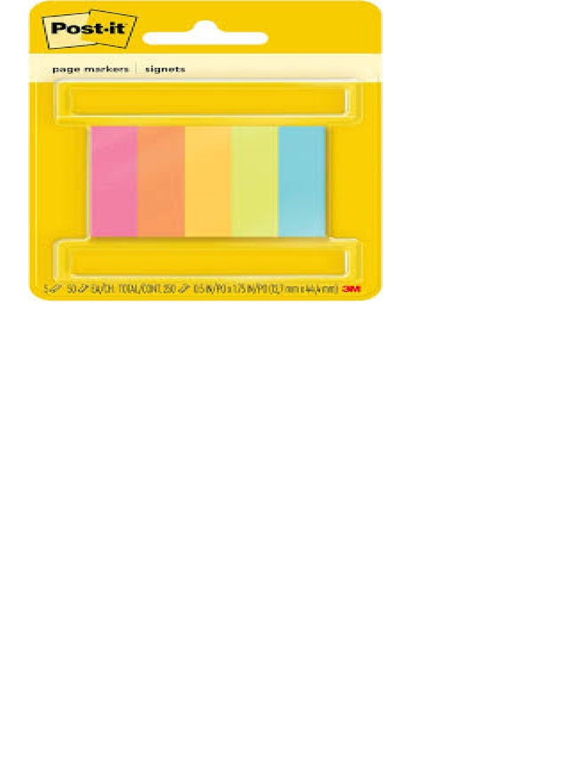 Post-it Page Markers 0.5 x 1.75 in (12.7 x 44.4 mm) Assorted colors, 5 colors/pack | Mark, Highlight