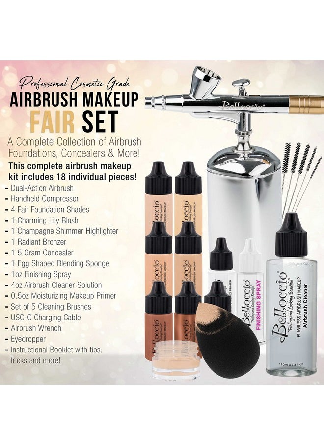 Belloccio Complete Cordless Handheld Airbrush Cosmetic Makeup System With 4 Fair Foundation Shades, Professional 18Piece Kit, Moisturizing Primer, Blush, Bronzer, Highlighter, Concealer, User Guide  - Image 3
