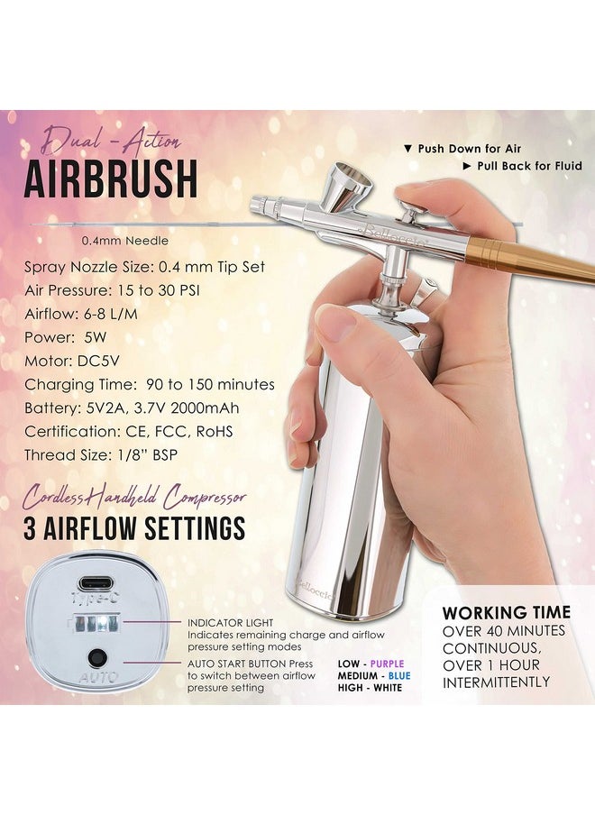 Belloccio Complete Cordless Handheld Airbrush Cosmetic Makeup System With 4 Fair Foundation Shades, Professional 18Piece Kit, Moisturizing Primer, Blush, Bronzer, Highlighter, Concealer, User Guide  - Image 4