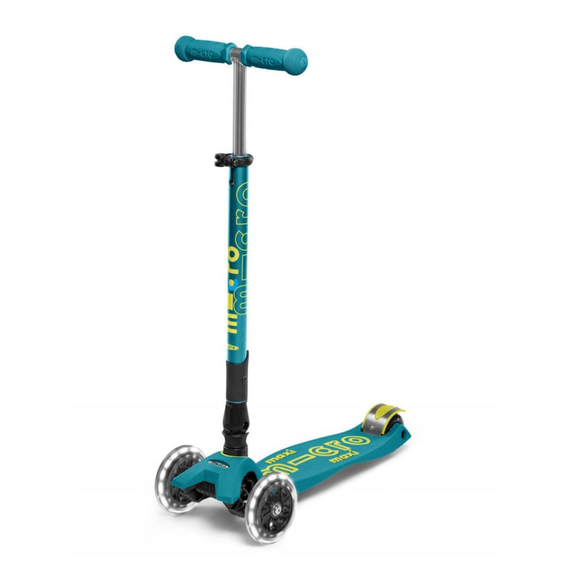 Micro Kickboard - Maxi Deluxe Foldable LED - Three Wheeled, Lean-to-Steer, Fold-to-Carry Swiss-Designed Micro Scooter for Kids with Motion-Activated Light-Up Wheels for Ages 5-12 (Petrol Green) - Image 1