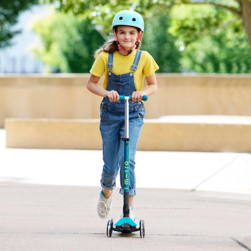 Micro Kickboard - Maxi Deluxe Foldable LED - Three Wheeled, Lean-to-Steer, Fold-to-Carry Swiss-Designed Micro Scooter for Kids with Motion-Activated Light-Up Wheels for Ages 5-12 (Petrol Green) - Image 5