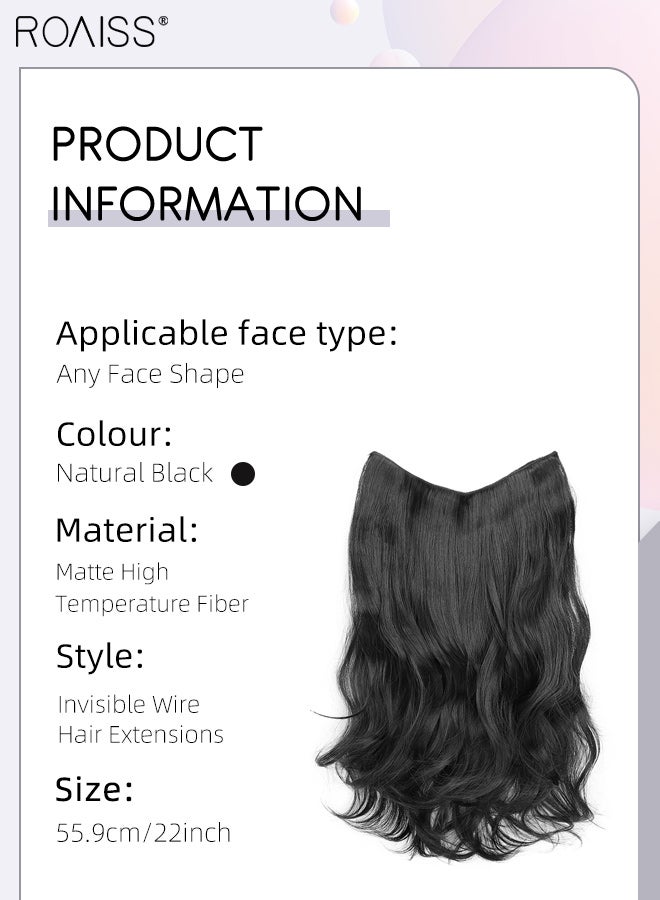 roaiss Invisible Wire Natural Black Hair Extensions, One-Piece Long Curly Hair Extensions with 4 Hair Clips, Invisible Natural Wave Wig Pieces with Fishline, Heat-Resistant Synthetic Wigs for Women Girls - Image 2