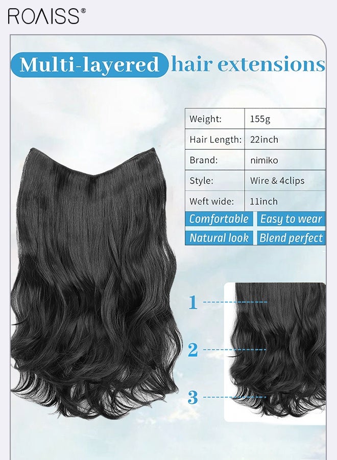 roaiss Invisible Wire Natural Black Hair Extensions, One-Piece Long Curly Hair Extensions with 4 Hair Clips, Invisible Natural Wave Wig Pieces with Fishline, Heat-Resistant Synthetic Wigs for Women Girls - Image 5