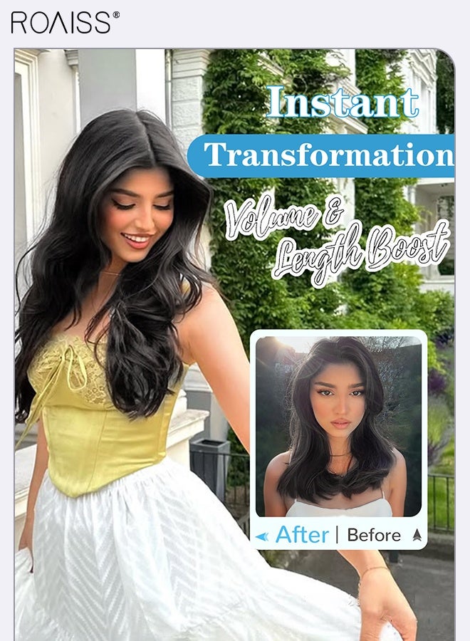 roaiss Invisible Wire Natural Black Hair Extensions, One-Piece Long Curly Hair Extensions with 4 Hair Clips, Invisible Natural Wave Wig Pieces with Fishline, Heat-Resistant Synthetic Wigs for Women Girls - Image 3