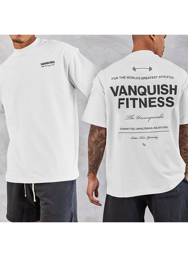 Generic - Large Size Mens Running Exercise Cotton T-Shirt Short Sleeve Sportswear Casual Fitness Clothing VQ Hip Hop Style Summer Tx52 white - Image 1