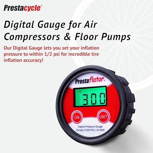 Prestacycle Prestaflator Digital Air Pressure Gauge – 0–300 PSI, 0.5 PSI Accuracy – 1/8" Brass Threads for Air Compressors & Floor Pumps – Backlit Display, Auto On/Off – Includes Batteries - Image 2