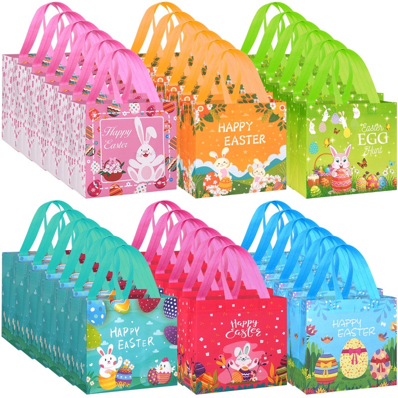 grestar 36 Pack Easter Gift Bags, Non-Woven Reusable Easter Bags with Handles - Bunny & Egg Cartoon Treat Bags for Easter Egg Hunt, Kids Easter Basket, Candy Goodie Bag, Easter Party Favors, 7.9x5.9x7.9 inch - Image 1