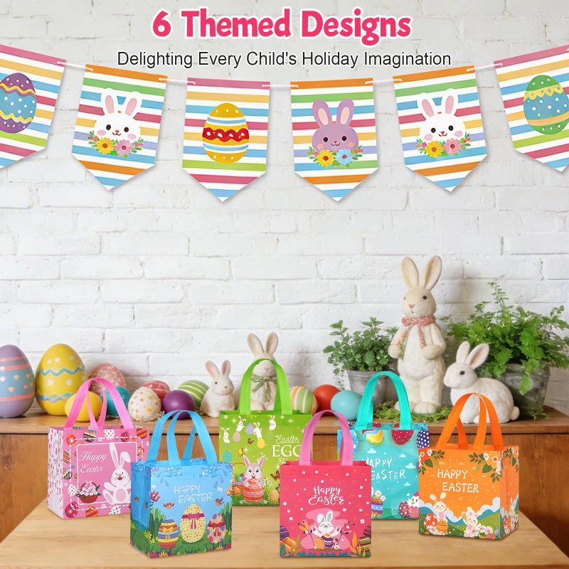 grestar 36 Pack Easter Gift Bags, Non-Woven Reusable Easter Bags with Handles - Bunny & Egg Cartoon Treat Bags for Easter Egg Hunt, Kids Easter Basket, Candy Goodie Bag, Easter Party Favors, 7.9x5.9x7.9 inch - Image 5