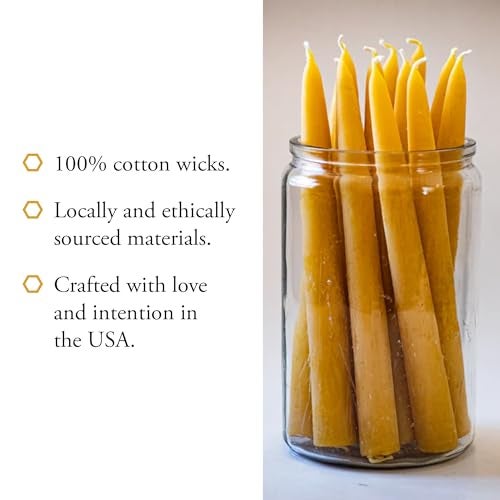 Bee The Light 100% Pure Beeswax Taper Candles - All-Natural Handmade Decorative & Dipped Smokeless Unscented Candles for Christmas, Advent, and Hanukkah, Yellow, 8.5 Inches, 12 Candle Set, by BeeTheLight - Image 2