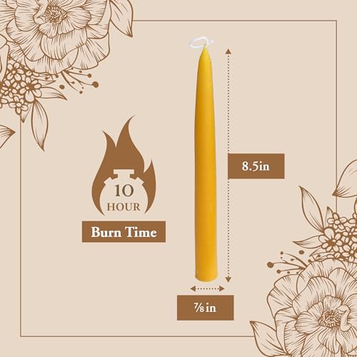 Bee The Light 100% Pure Beeswax Taper Candles - All-Natural Handmade Decorative & Dipped Smokeless Unscented Candles for Christmas, Advent, and Hanukkah, Yellow, 8.5 Inches, 12 Candle Set, by BeeTheLight - Image 3