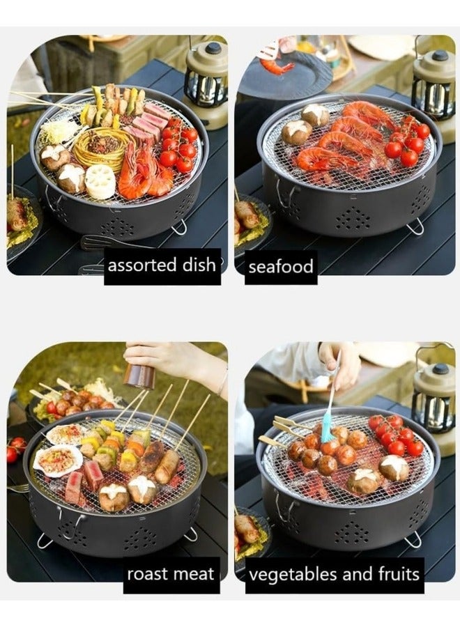 التغطية شواية الشواء، شواية الفحم المحمولة للتخييم، موقد شواء دائري من الفولاذ المقاوم للصدأ مع أرجل قابلة للطي وحقيبة حمل - Image 2