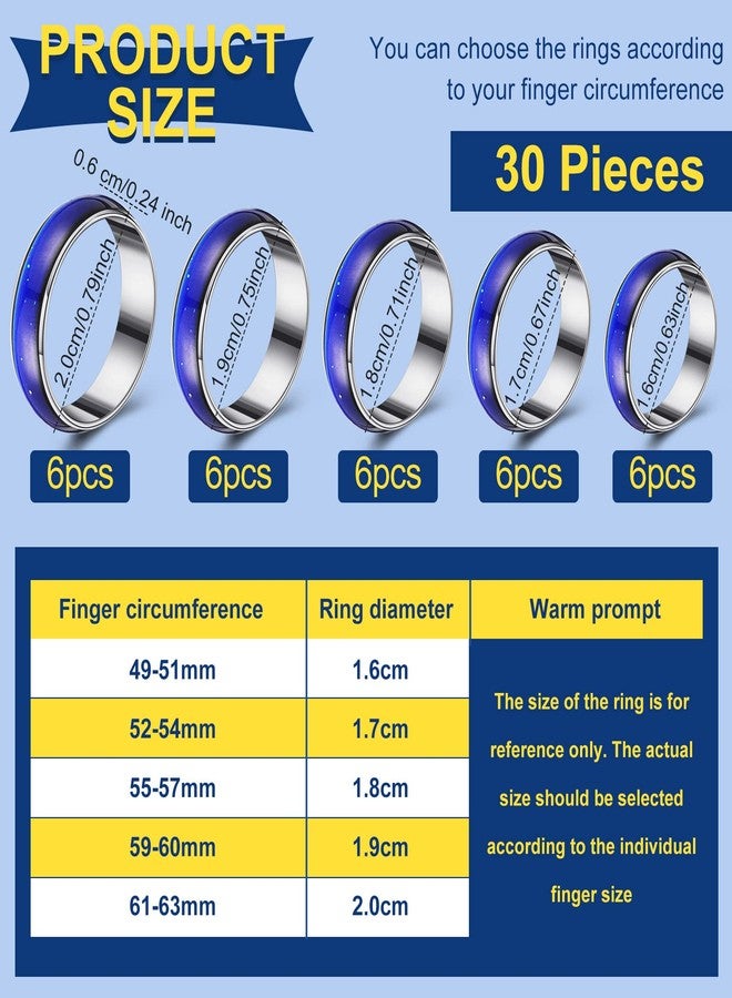 Yinkin 30 Pcs Mood Rings Bulk Size 6-10 Vintage Mixed Color Changing Emotion Rings Sensitive Mood Jewelry Women Men Gifts Birthday Party Favors Costume Props - Image 2