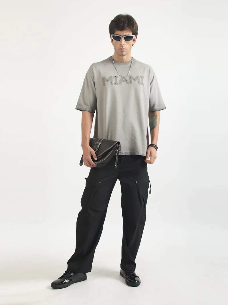 Maniac  Maniac Mens Ombre Reality Printed Round Neck Half Sleeve Cream and Yellow Cotton T-Shirt for Men | Best Price UAE