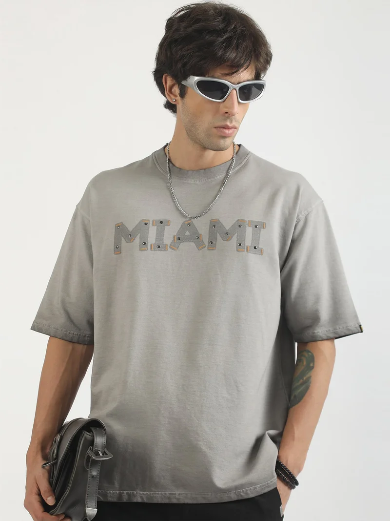 Maniac  Maniac Mens Ombre Reality Printed Round Neck Half Sleeve Cream and Yellow Cotton T-Shirt for Men | Best Price UAE