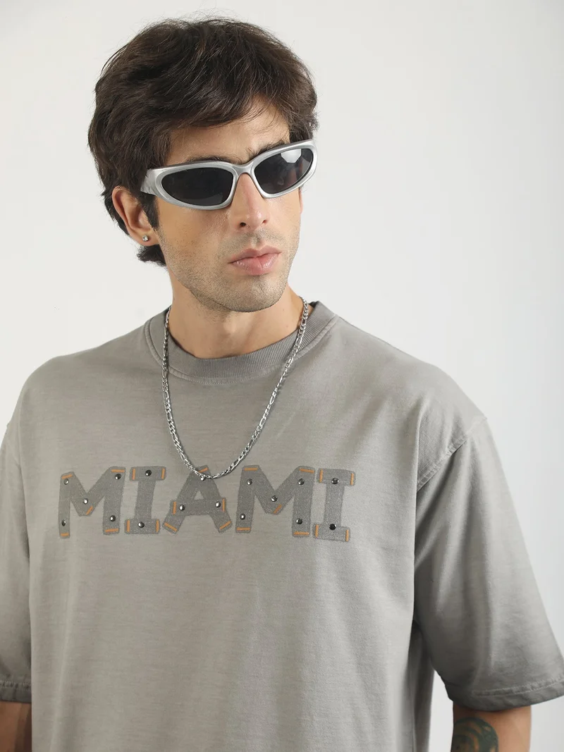 Maniac Maniac Mens Ombre Reality Printed Round Neck Half Sleeve Cream and Yellow Cotton T-Shirt