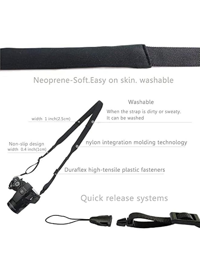 Soft Neoprene Camera Neck Strap in Black, Washable  - Image 3