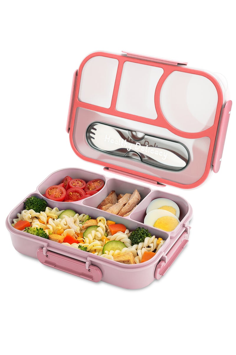 Necomi Children's Lunch Box, Children's School Lunch Box, 4-Compartment Lunch Box, Shatterproof and Leakproof, Dishwasher Safe(Pink)  - Image 1