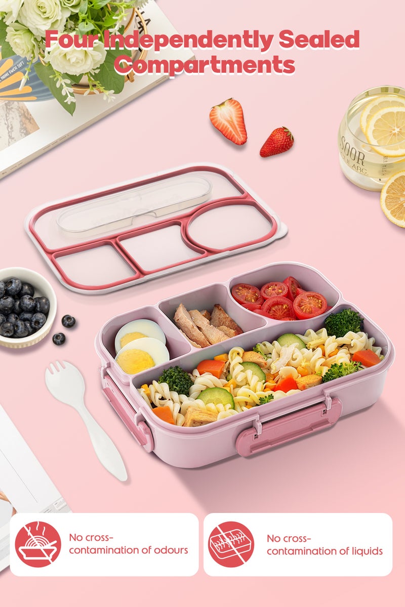 Necomi Children's Lunch Box, Children's School Lunch Box, 4-Compartment Lunch Box, Shatterproof and Leakproof, Dishwasher Safe(Pink)  - Image 2