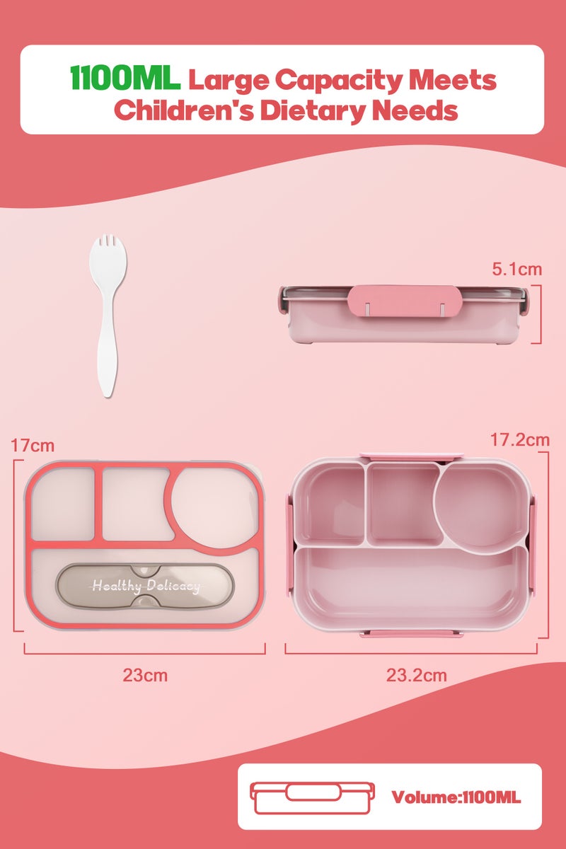 Necomi Children's Lunch Box, Children's School Lunch Box, 4-Compartment Lunch Box, Shatterproof and Leakproof, Dishwasher Safe(Pink)  - Image 4
