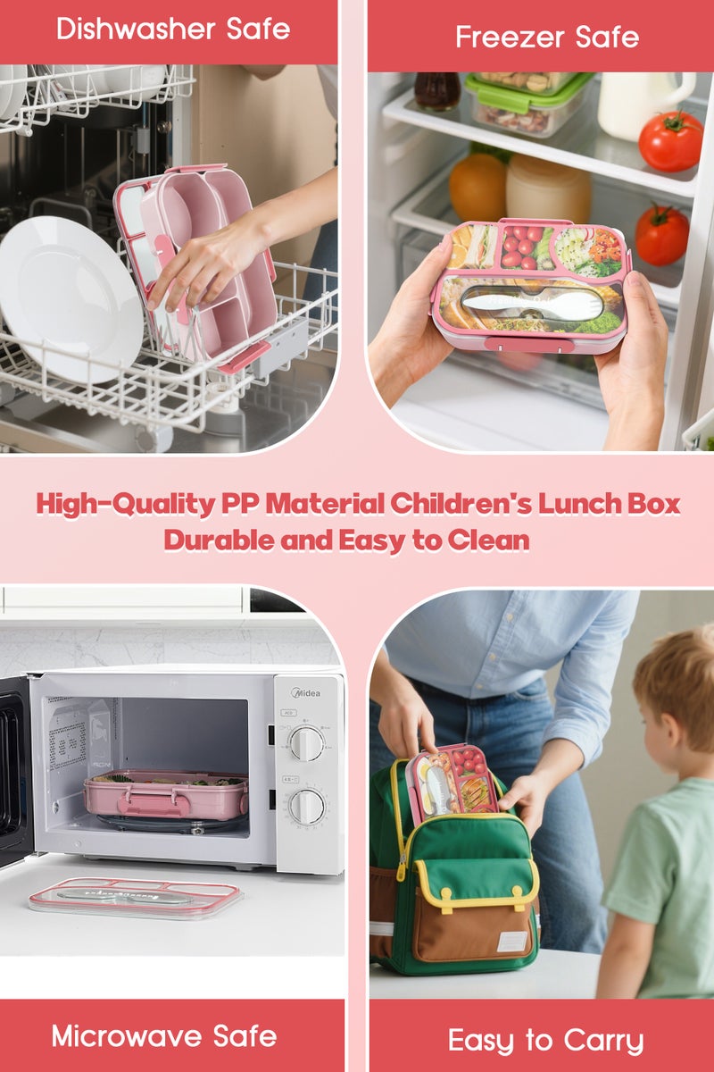 Necomi Children's Lunch Box, Children's School Lunch Box, 4-Compartment Lunch Box, Shatterproof and Leakproof, Dishwasher Safe(Pink)  - Image 5