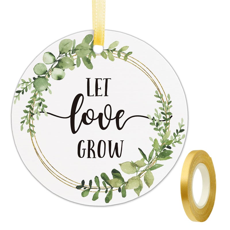 Wedding Favor Tags Let Love Grow Tags Thank You Tags for Wedding Bridal Shower Favor Succulent Baby Shower Pack of 50 Counts with 65 Feet Golden Ribbon Green 2 inch