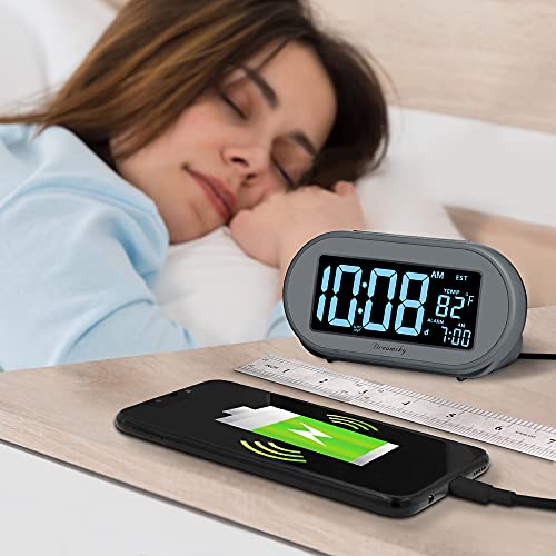 DreamSky Alarm Clocks for Bedrooms, Auto Set Digital Desk Clock for Bedside Nightstand, Electric Clock with Dimmable Brightness Dimmer, Auto DST, USB Port, Date, Temperature, Snooze - Image 3