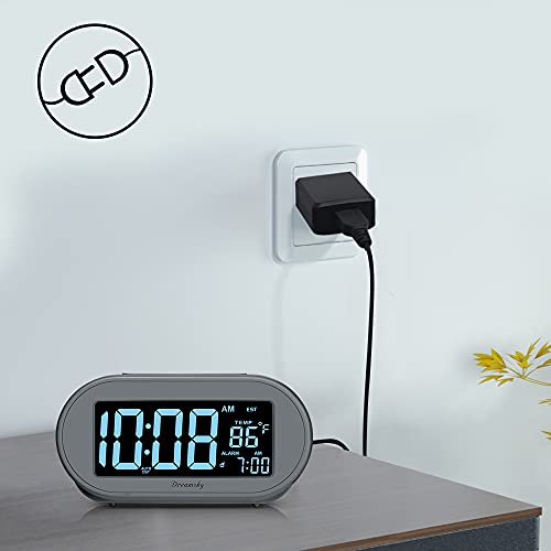 DreamSky Alarm Clocks for Bedrooms, Auto Set Digital Desk Clock for Bedside Nightstand, Electric Clock with Dimmable Brightness Dimmer, Auto DST, USB Port, Date, Temperature, Snooze - Image 2