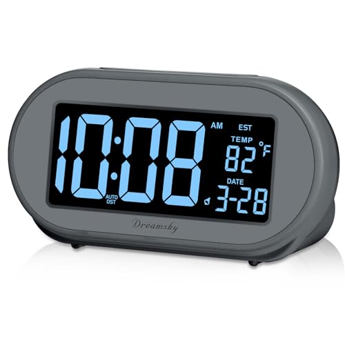 DreamSky Alarm Clocks for Bedrooms, Auto Set Digital Desk Clock for Bedside Nightstand, Electric Clock with Dimmable Brightness Dimmer, Auto DST, USB Port, Date, Temperature, Snooze - Image 1