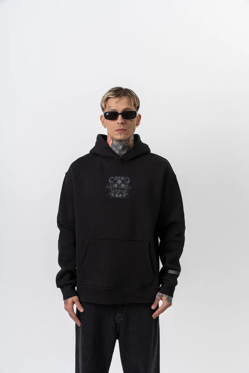 RESPIRE Men's Garden Printed Hooded Oversize Hoodie Black