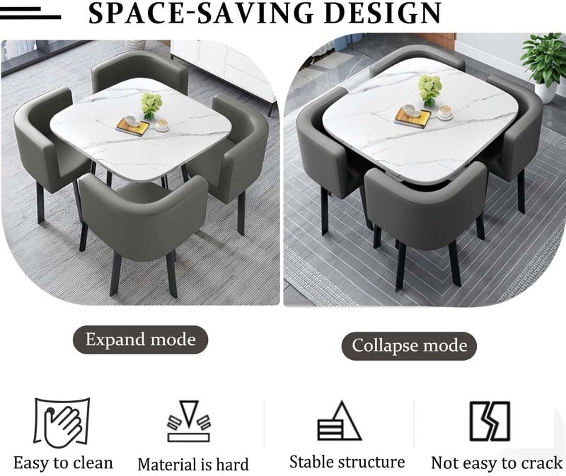 Harmony Home 5-Piece Square Dining Table Set – marble-textured top Table with 4 Upholstered PU leather Chairs, Small Dining Room Furniture - Image 5