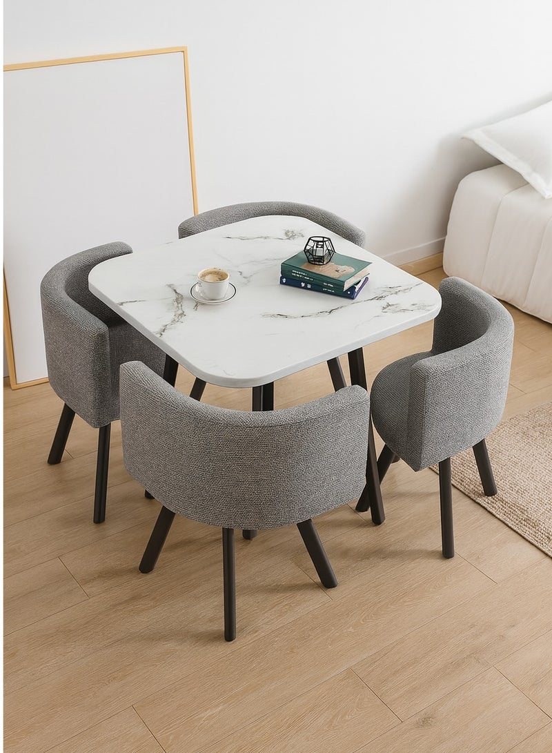 Harmony Home 5-Piece Square Dining Table Set – marble-textured top Table with 4 Upholstered PU leather Chairs, Small Dining Room Furniture - Image 1