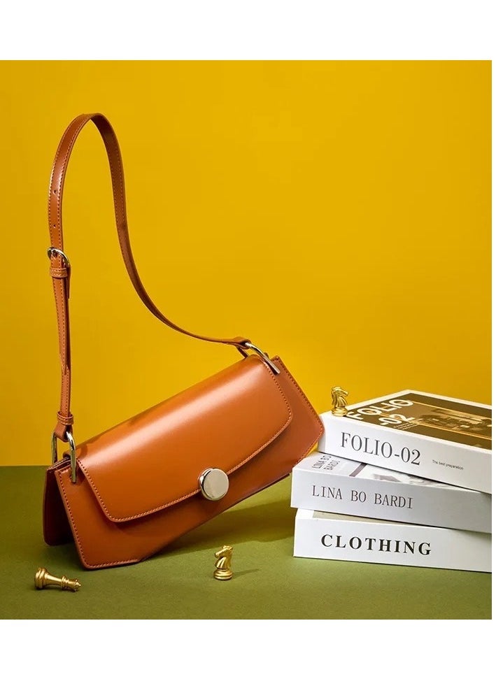 UHURA Brown Longline Bag – Genuine Leather Handbags for Women, Stylish Crossbody Bag with Metal Frame and Kiss Lock Design, Vintage-Inspired Handbag for Everyday Use, Spacious and Durable Shoulder Bag Tote, Perfect for Work, Shopping, or Casual Outings  - Image 2
