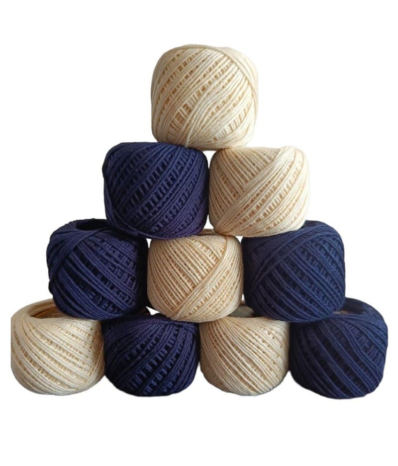 LIPSA ENTERPRISE LIPSA ENTERPRISE Cotton Crochet Yarn for Knitting and Crafting Work Hand Work Thread Navy Blue Cream 