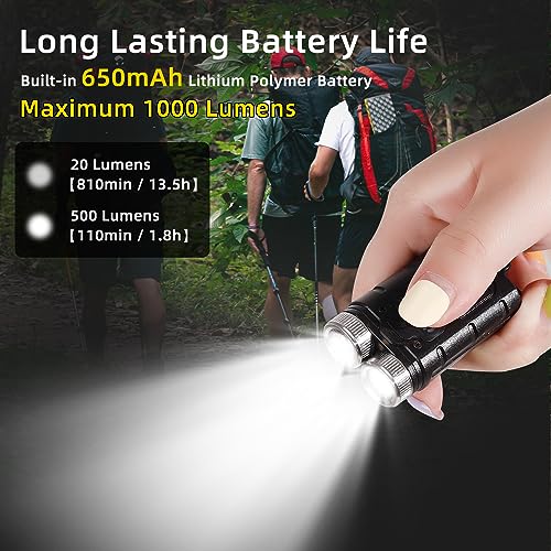 KunHe K2 2 Pack 1000 High Lumens Keychain Flashlight with Tail Magnet Super Bright Rechargeable Stocking Stuffers Mini Small Portable Pocket Flashlights - Image 3