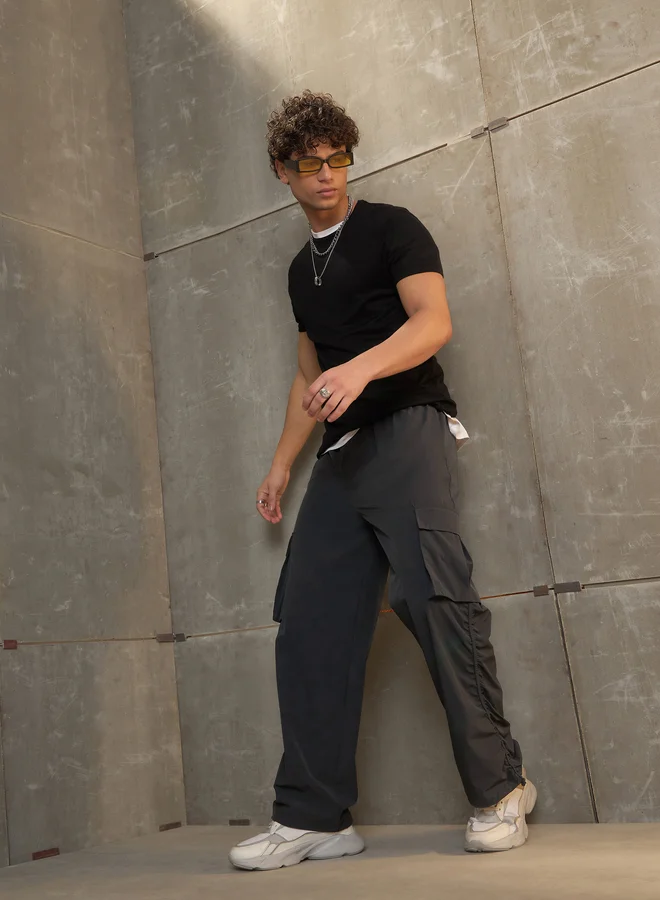SASSAFRAS Side Ruched Baggy Parachute Pants