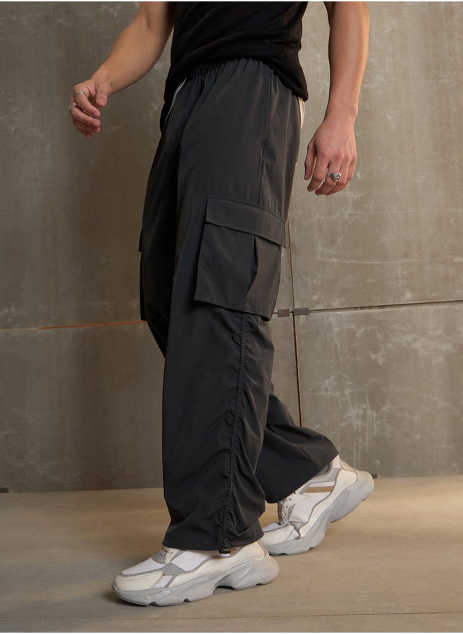 SASSAFRAS Side Ruched Baggy Parachute Pants  - Image 3