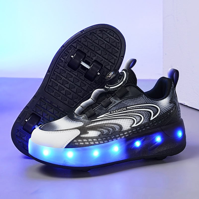New heelloo shoes children men and women LED lights rechargeable two-wheel detachable youth entertainment leisure roller skates 883 black four-wheel belt lamp 