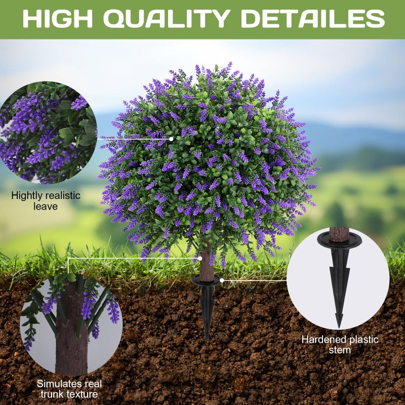 Jasmpig Artificial Lavender Topiary Ball Tree 25" with Ground Spike, Set of 2 Artificial Boxwood Bushes for Faux Shrubs, Fake Evergreen Faux Plant for Indoor Outdoor Porch Garden -UV Resistantâ€“Fade-Proof - Image 3