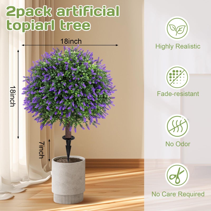 Jasmpig Artificial Lavender Topiary Ball Tree 25" with Ground Spike, Set of 2 Artificial Boxwood Bushes for Faux Shrubs, Fake Evergreen Faux Plant for Indoor Outdoor Porch Garden -UV Resistantâ€“Fade-Proof - Image 2