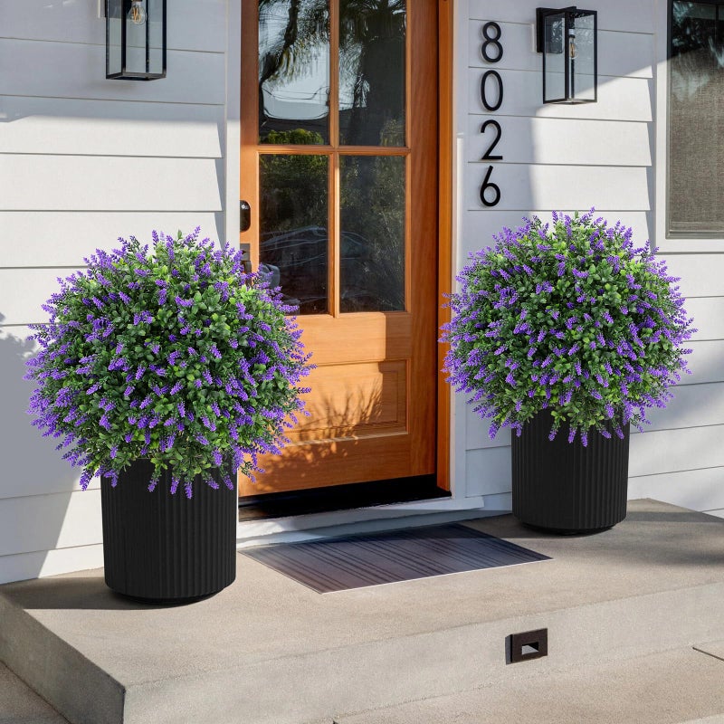 Jasmpig Artificial Lavender Topiary Ball Tree 25" with Ground Spike, Set of 2 Artificial Boxwood Bushes for Faux Shrubs, Fake Evergreen Faux Plant for Indoor Outdoor Porch Garden -UV Resistantâ€“Fade-Proof - Image 5