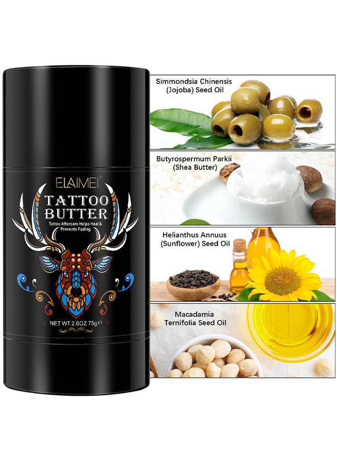Elaimei - Tattoo Aftercare Butter Balm - Aftercare Tattoo Cream For Old And New Tattoo - Color Brightener And Enhancing Moisturizer - Natural Tattoo Care Balm Tattoo Cream 75G - Image 1