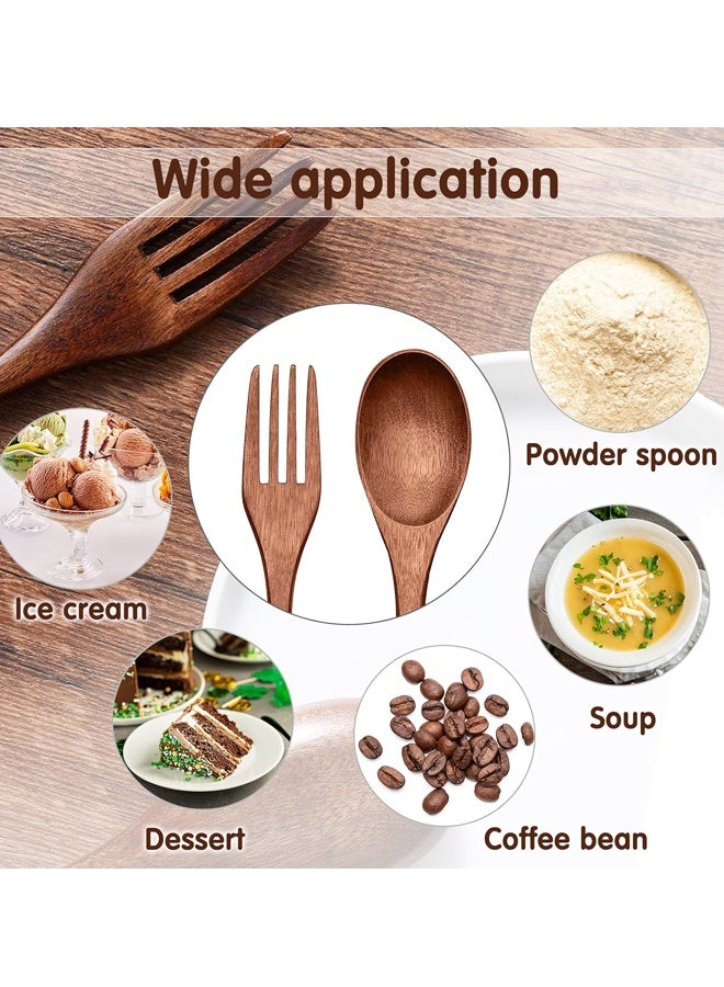 4PCS Natural Wooden Spoon Fork Cutlery Set Kitchen Tableware - Image 5