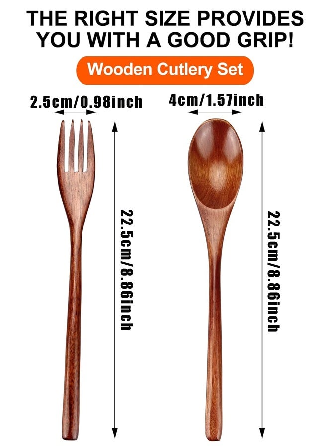 4PCS Natural Wooden Spoon Fork Cutlery Set Kitchen Tableware - Image 2